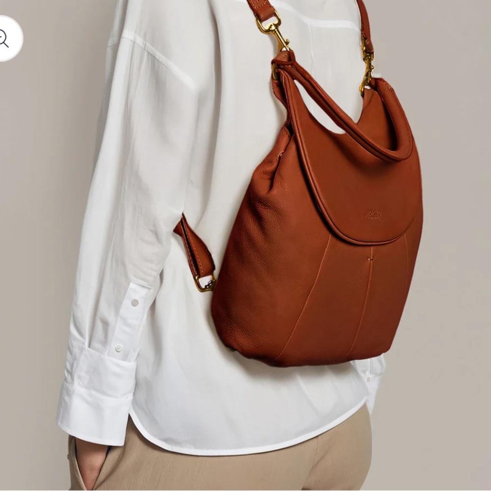 NWT American leather Co Leather Catalina convertible backpack Brown cognac Bag - Picture 2 of 16